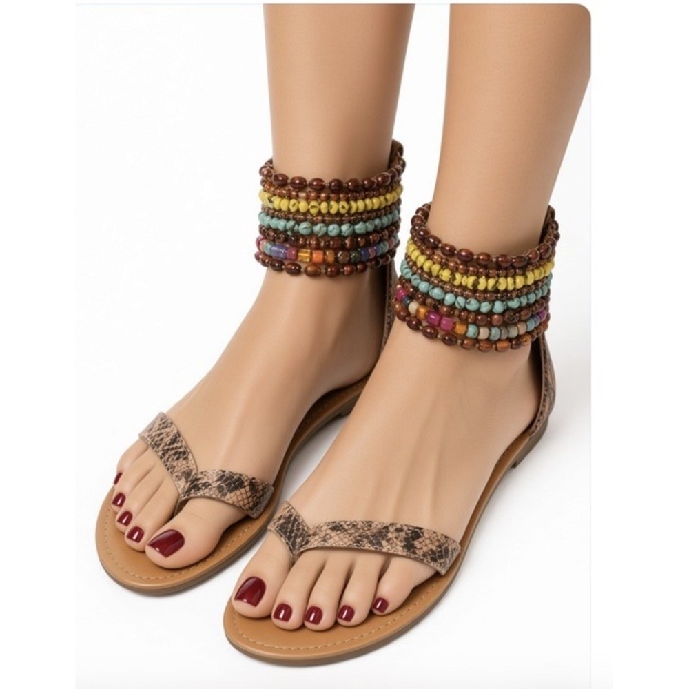 ZIGI SOHO Milan CRaZy FuN!!~MUST HAVE BEADED COLORFUL ANKLE THONG SANDALS 9.5M